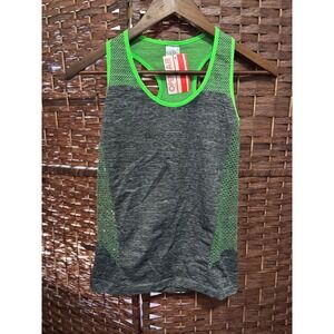 Open Air Womens Workout Tank Top Heathered Gray‎ Neon Green Sleeveless Gym